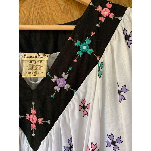 Ramona Rull Vintage Indian Print Caftan Tent Dress White Size M - Picture 5 of 12